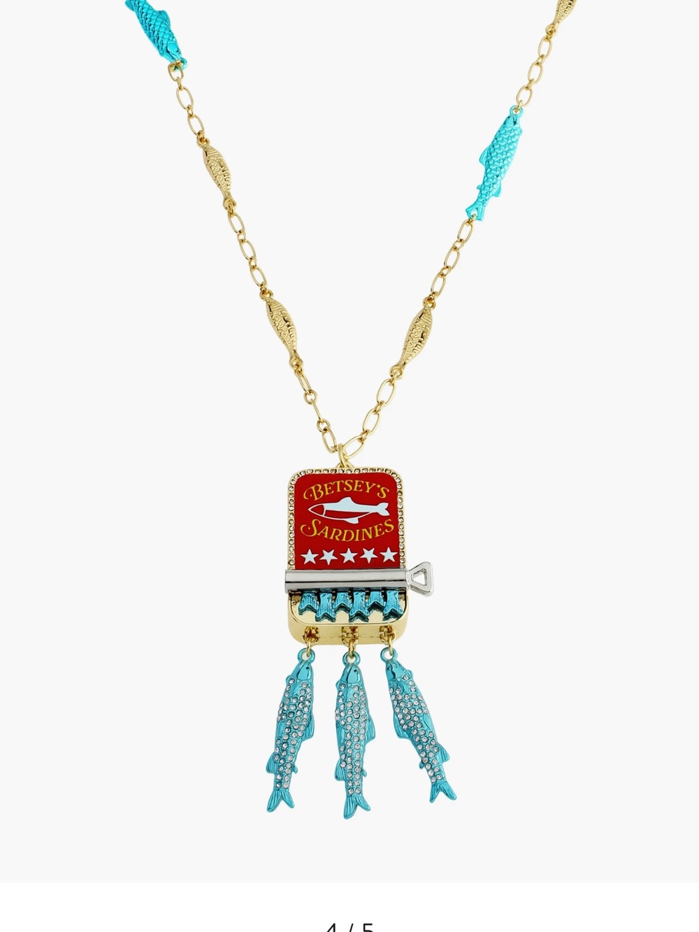 Betsey Johnson Red, Turquoise & Gold 'Sardine Can' Charm Pendant Necklace